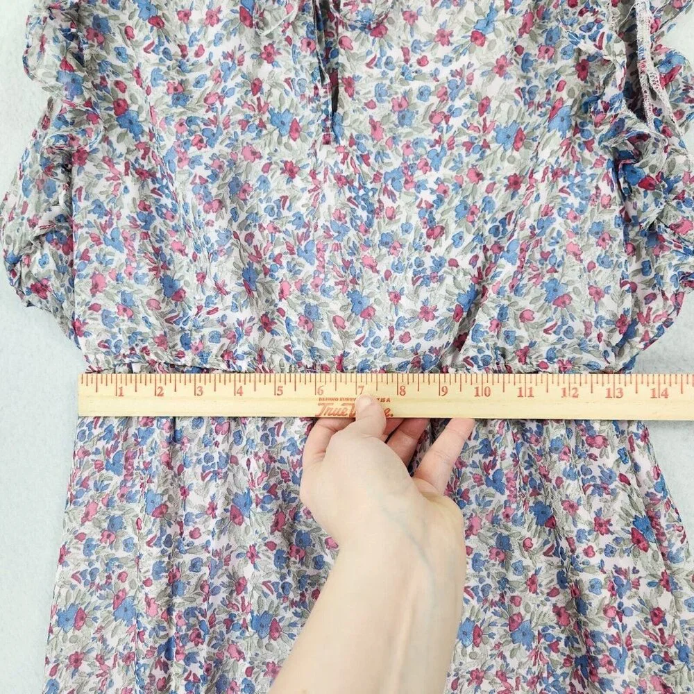 BB Dakota Dress Womens Large Blue Pink Floral Ruffle Tiered Maxi Peasant Cottage - Picture 8 of 13